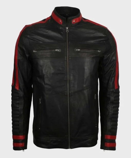 Mens Cafe Racer Red & Black Leather Jacket