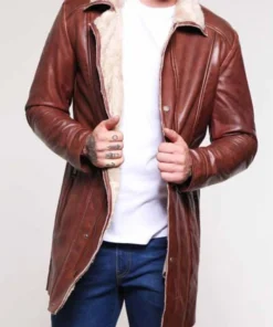 Mens Brown Mid-Length Shearling Coat