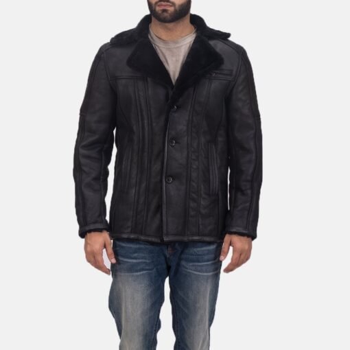 Mens Black Shearling Leather Coat