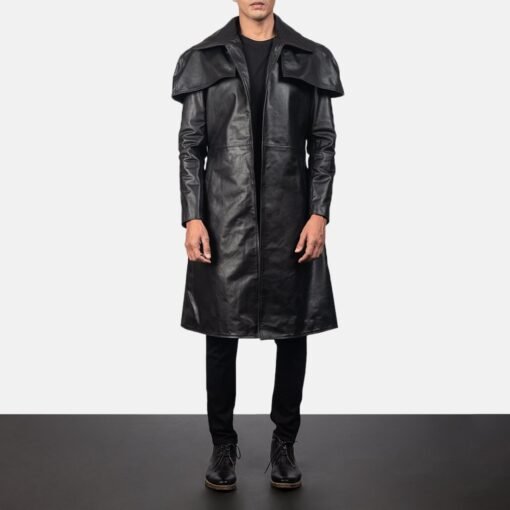 Mens Black Leather Duster