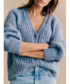 Blue Knitted Cardigan Coat
