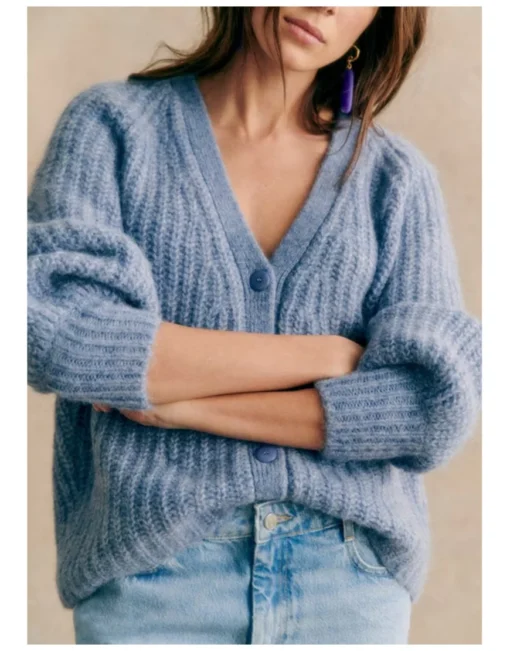 Blue Knitted Cardigan Coat