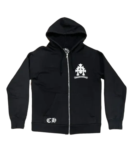 Logo Zip Up Black Hoodie