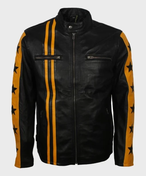 Yellow Star Black Leather Jacket