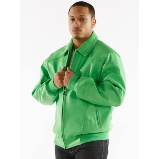 Pelle Pelle Green Plain Plush Leather Jacket | Men Jacket