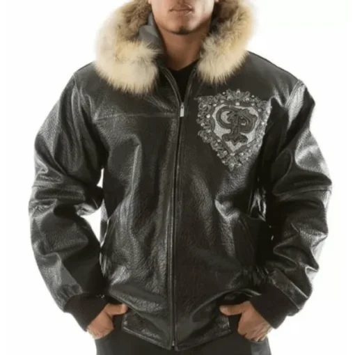 Pelle Pelle Men Crest Fur Hood Jacket | Leather Stud Jacket