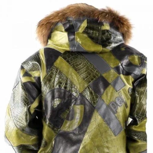 Pelle Pelle Olive Fur Hood Leather Jacket | Abstract Pattern