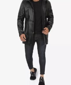 Bristol Mens Black Leather Car Coat
