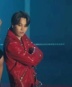 Taeyang Vibe Jimin Red Leather Jacket