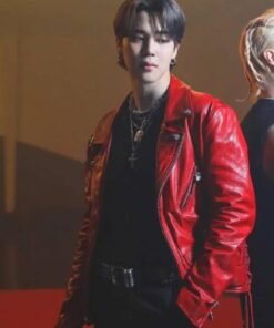 Taeyang Vibe Jimin Red Leather Jacket