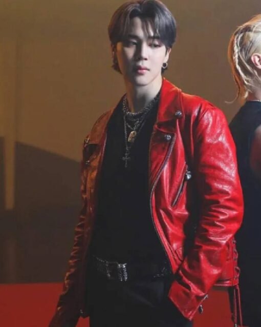 Taeyang Vibe Jimin Red Leather Jacket