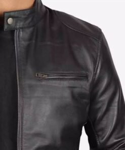 Men’s Black Lambskin Leather Cafe Racer Jacket