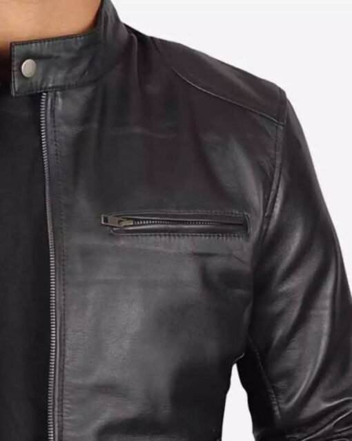 Men’s Black Lambskin Leather Cafe Racer Jacket