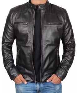 Men’s Black Lambskin Leather Cafe Racer Jacket