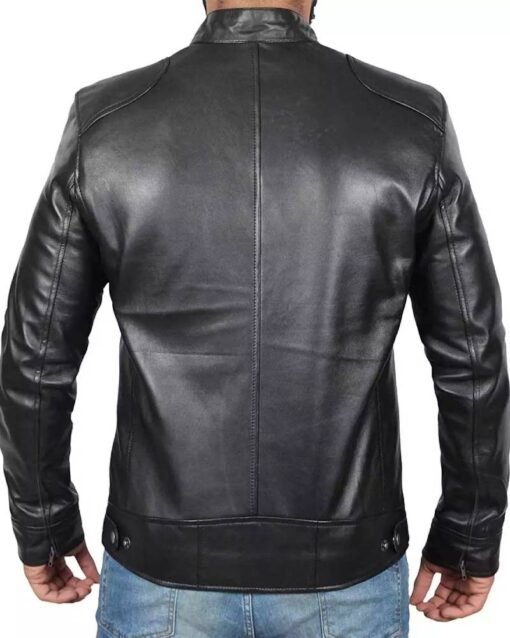 Men’s Black Lambskin Leather Cafe Racer Jacket