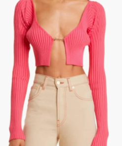 Emily In Paris S04 Lily Collins Pink Ribbed Cardigan