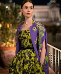 Emily In Paris S04 Lily Collins Purple Embroidered Cape