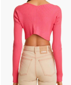 Emily In Paris S04 Lily Collins Pink Ribbed Cardigan