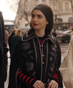 Emily In Paris S04 Lily Collins Floral Cape Coat