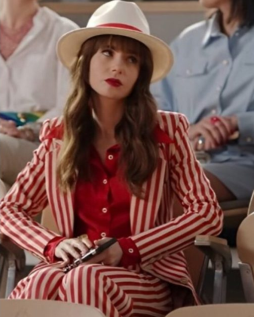 Emily In Paris S04 Lily Collins Red & White Striped Suit