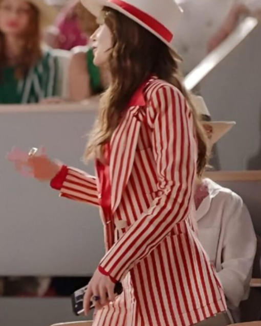 Emily In Paris S04 Lily Collins Red & White Striped Suit