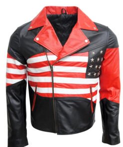 Mens American Flag Leather Jacket