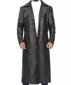 Men’s Full-length Black Leather Trench Coat