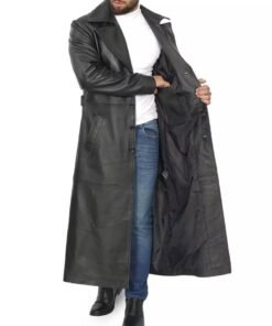 Men’s Full-length Black Leather Trench Coat