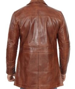 Men’s Real Lambskin Length Cognac Car Coat