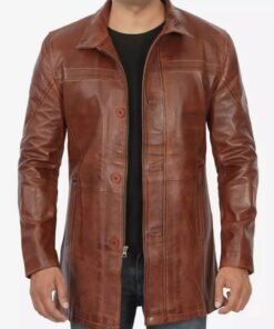 Men’s Real Lambskin Length Cognac Car Coat