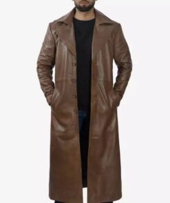Men’s Real Lambskin Leather Full Length Brown Trench Coat