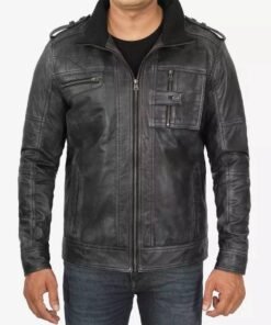 Men’s Biker Style Black Leather Jacket