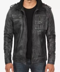 Men’s Biker Style Black Leather Jacket