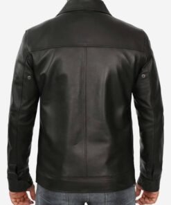Mens Shirt Collar Classic Black Leather Jacket