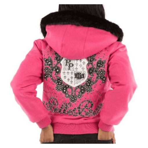 Pelle Pelle Pink Fur Hooded Women Jacket | Crest MB Jacket