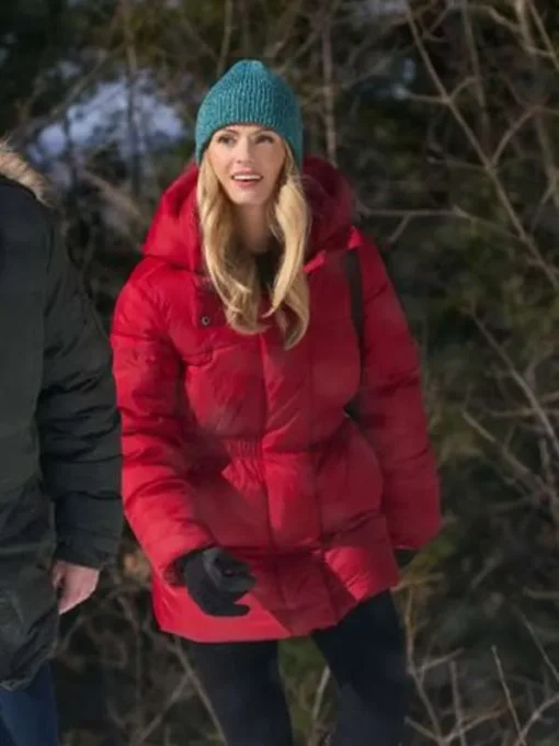 Rebecca Dalton Falling Like Snowflakes Red Puffer Jacket