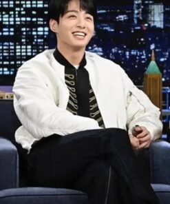 Starring Jimmy Fallon Jungkook White Bomber Jacket