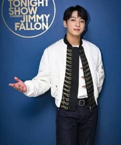Starring Jimmy Fallon Jungkook White Bomber Jacket