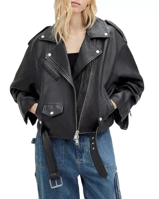 Black Biker Cropped Leather Jacket | Leather Jacket