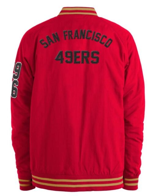 49ers Red Nylon Full Snap Button Varsity Jacket