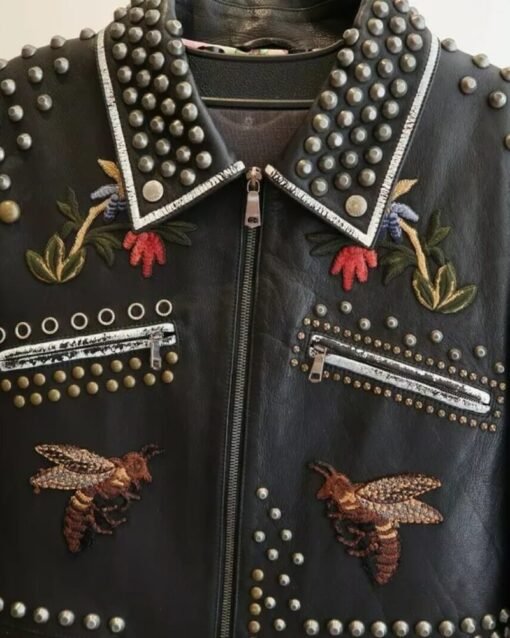 Gucci Floral Leather Embroidery Studded Jacket