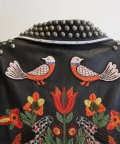 Gucci Floral Leather Embroidery Studded Jacket