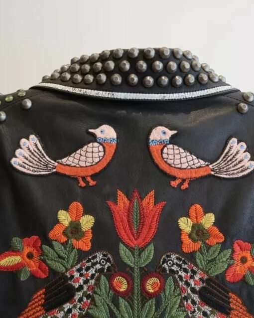 Gucci Floral Leather Embroidery Studded Jacket