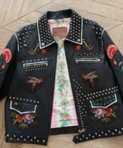 Gucci Floral Leather Embroidery Studded Jacket