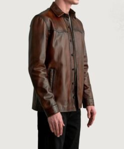Bronco Distressed Brown Leather Shirt