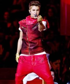 Justin Drew Bieber Red Spikes Real Leather Vest