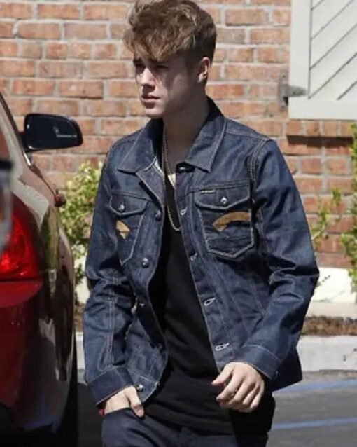 Justin Bieber Dark Blue Shirt Style Denim Trucker Jacket