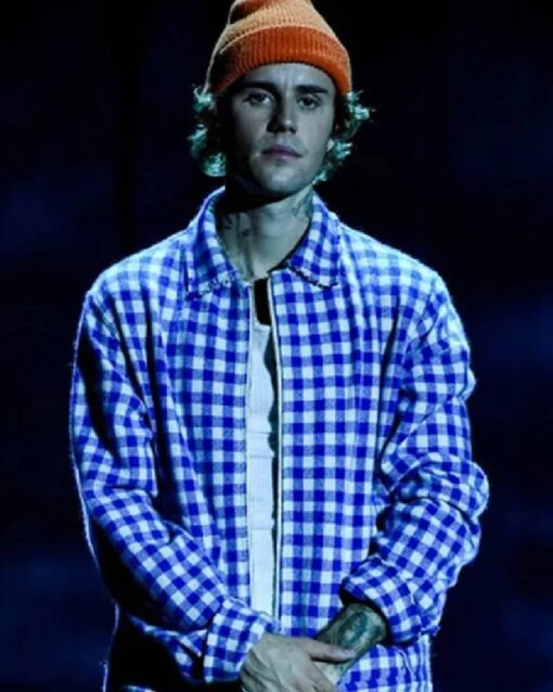 Justin Bieber AMA Blue Wool Checked Jacket