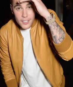 Justin Bieber Singer Varsity Brown Bomber Leather Jacket