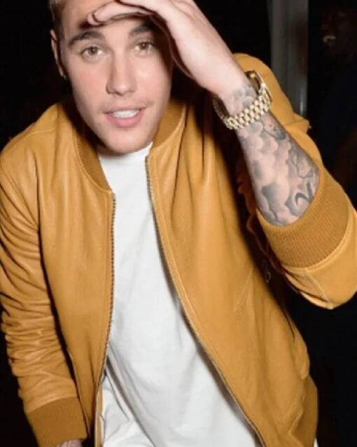 Justin Bieber Singer Varsity Brown Bomber Leather Jacket